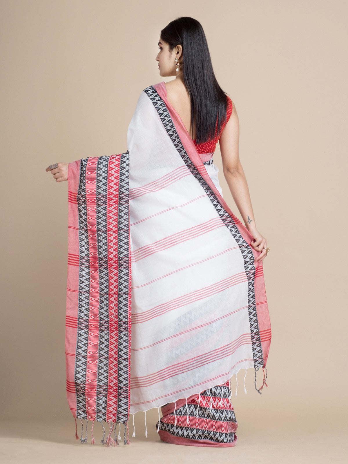 White Pure Cotton Saree With Woven Designs