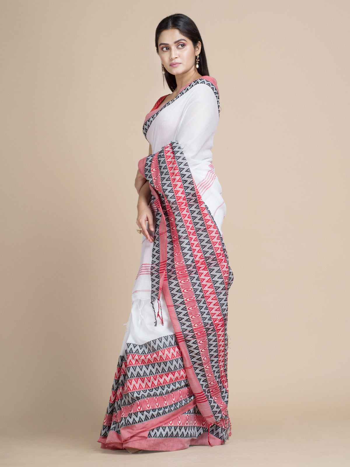 White Pure Cotton Saree With Woven Designs