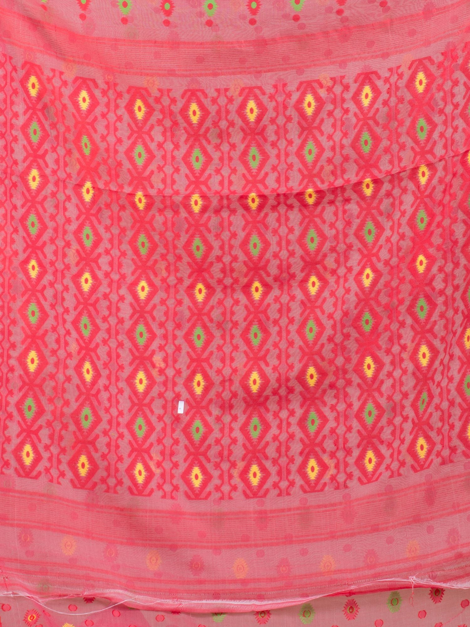 Blush Red Jamdani Saree With Woven Designs