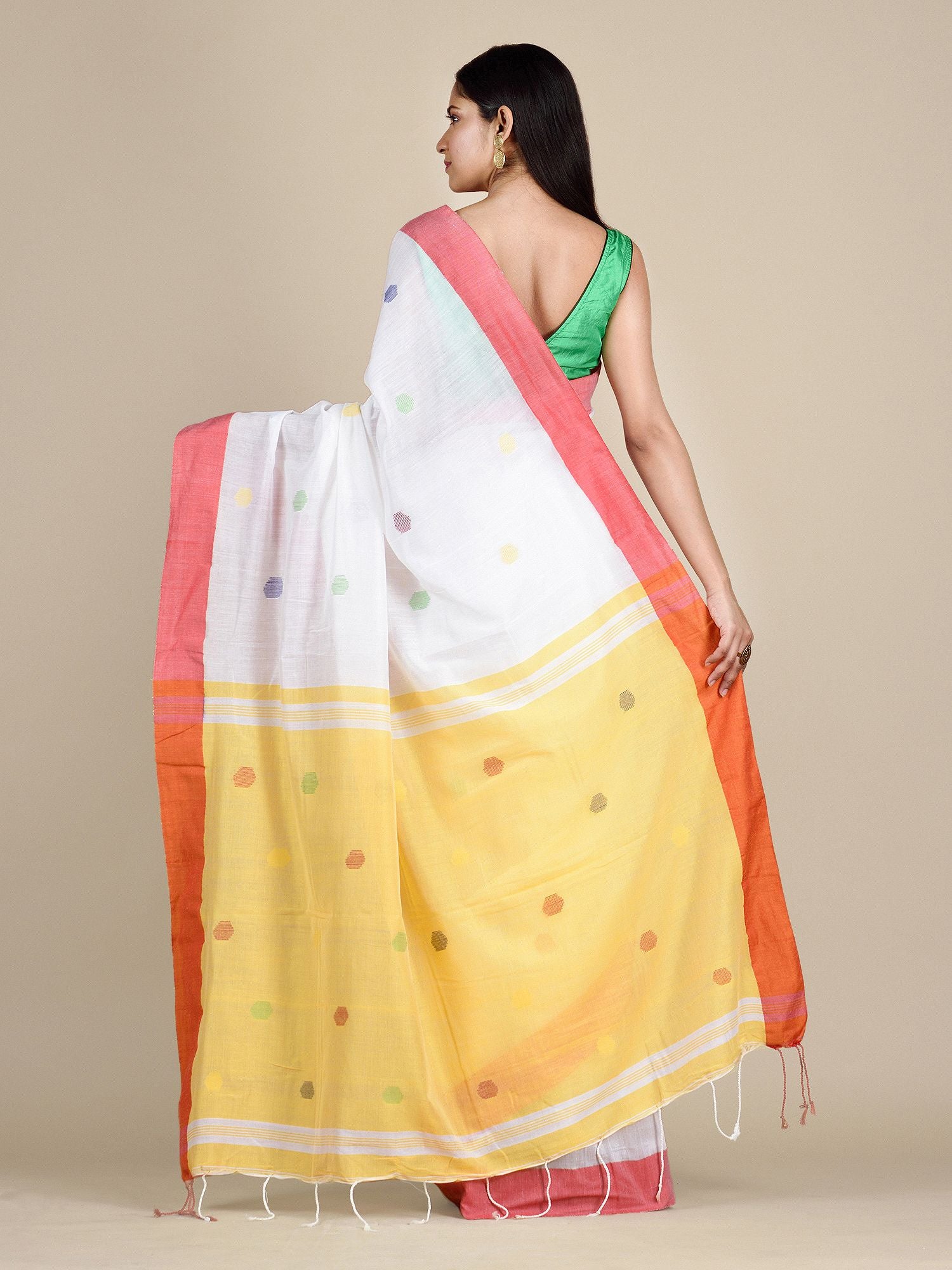 White Pure Cotton Saree With Woven Buttas