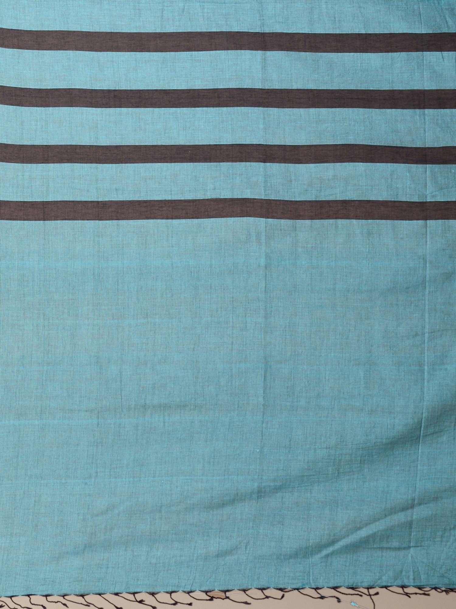 Deep Cerulean Blue Pure Cotton Saree With Stripes