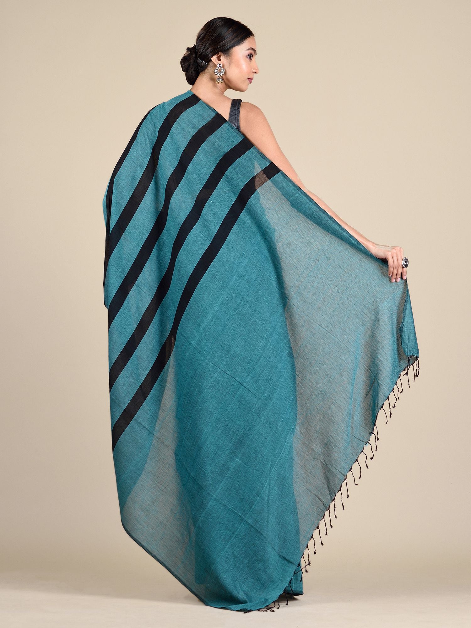 Deep Cerulean Blue Pure Cotton Saree With Stripes