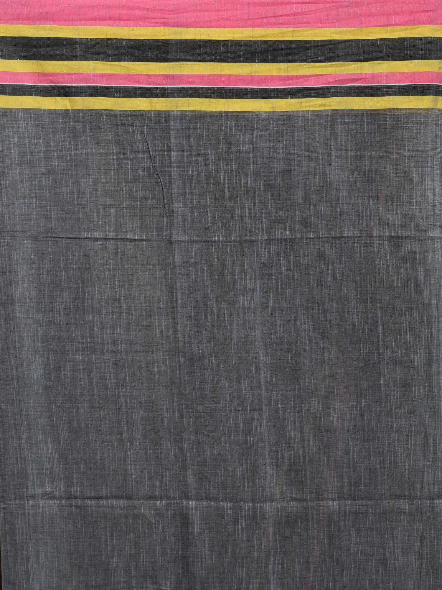 Grey Pure Cotton hand woven saree with Pink border