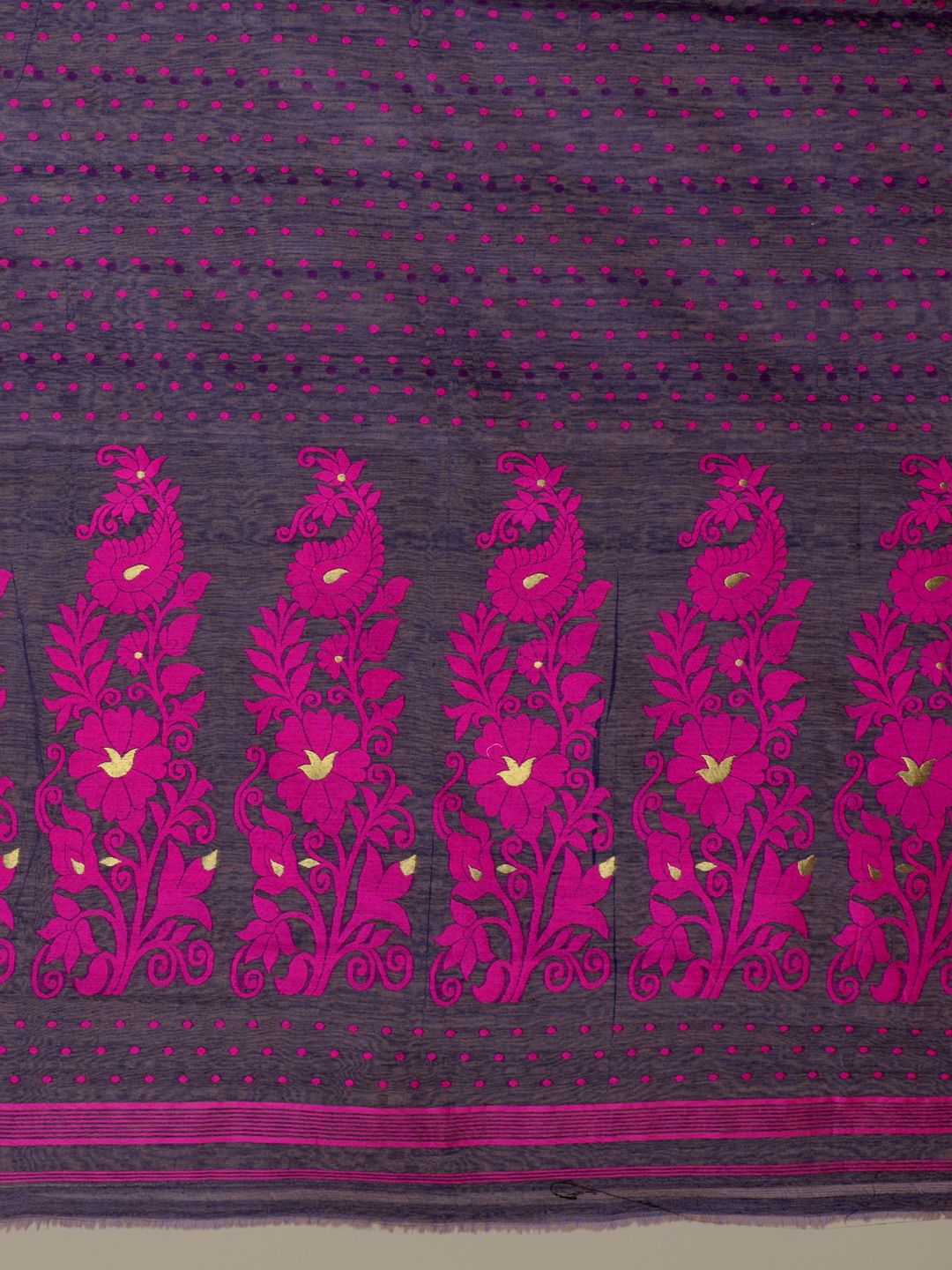 Blue and Pink Silk Cotton handwoven soft Jamdani saree