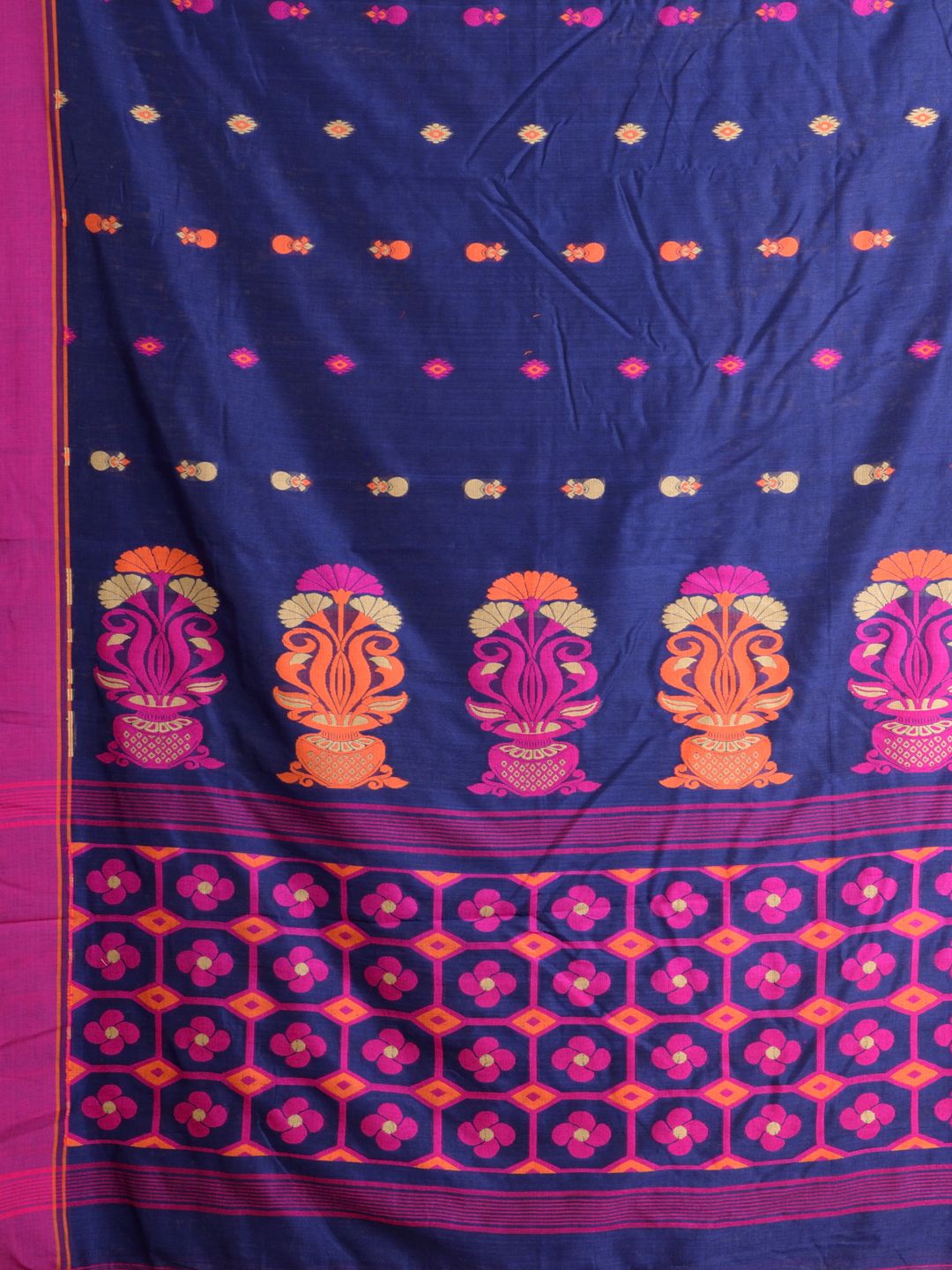 Blue handwoven soft cotton saree with floral weaving in pallu