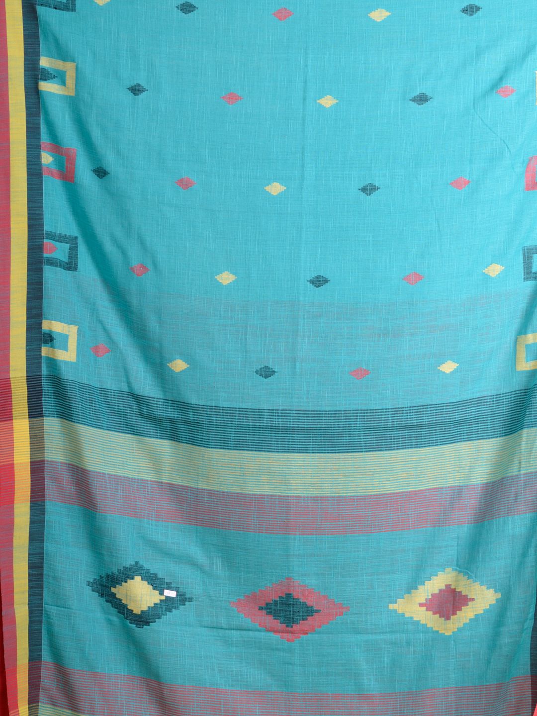 Green soft Cotton handwoven saree with geomatric design