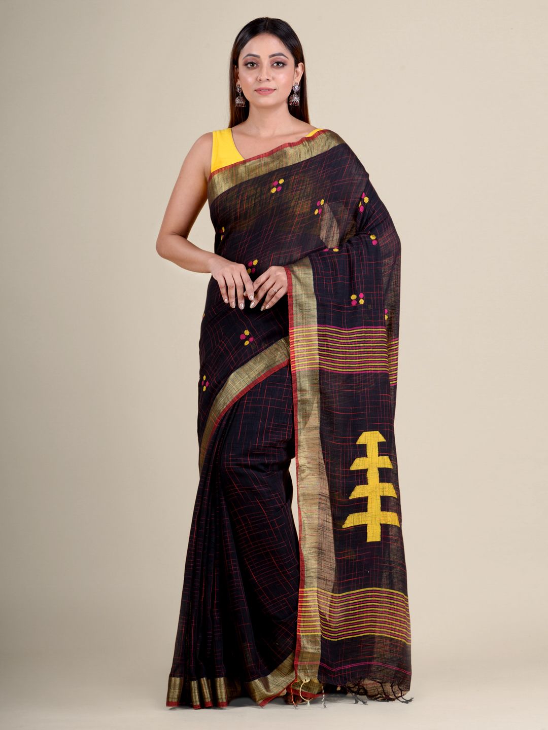 Coffe Brown soft Cotton handwoven saree