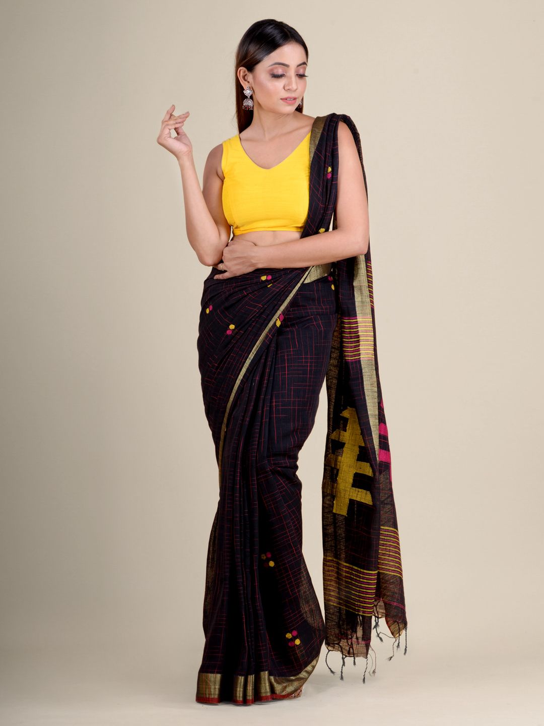 Coffe Brown soft Cotton handwoven saree