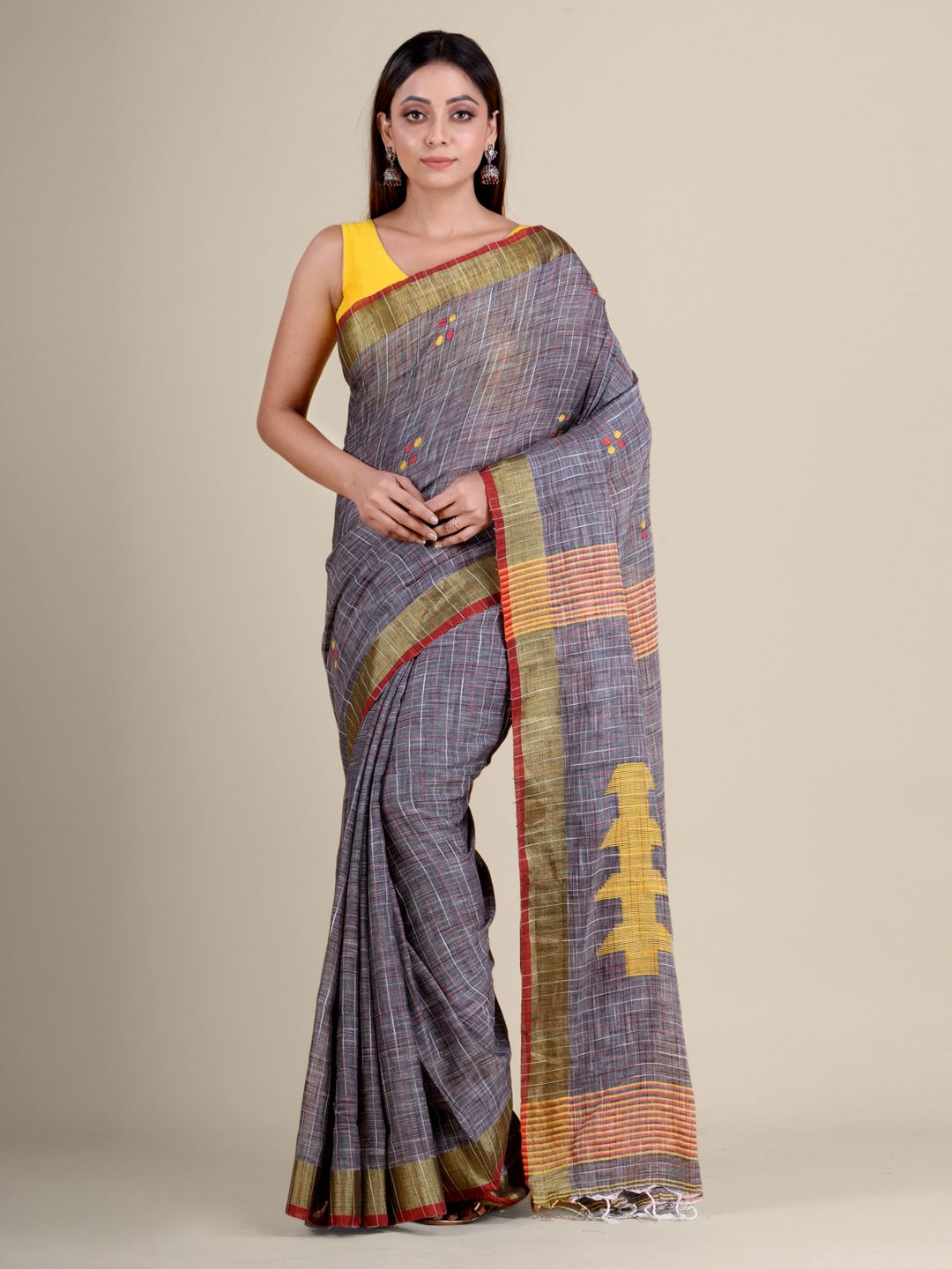 Grey soft Cotton handwoven saree