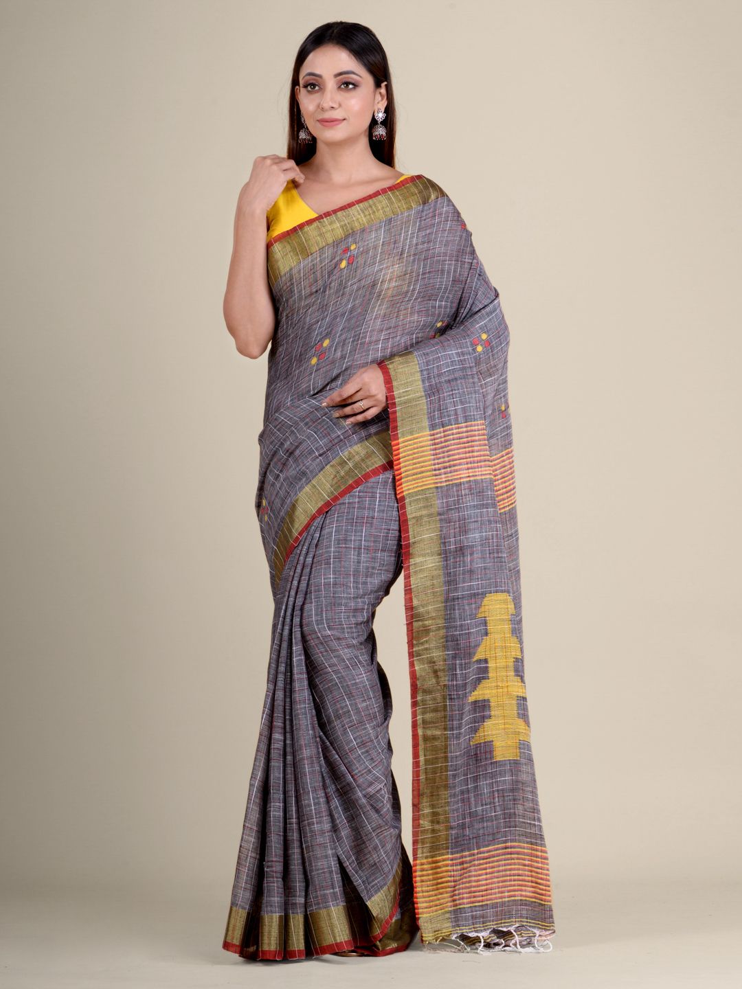 Grey soft Cotton handwoven saree