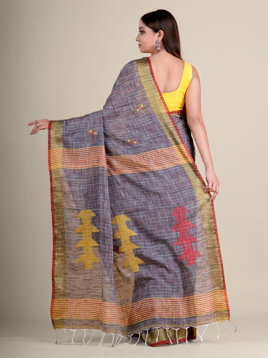 Grey soft Cotton handwoven saree