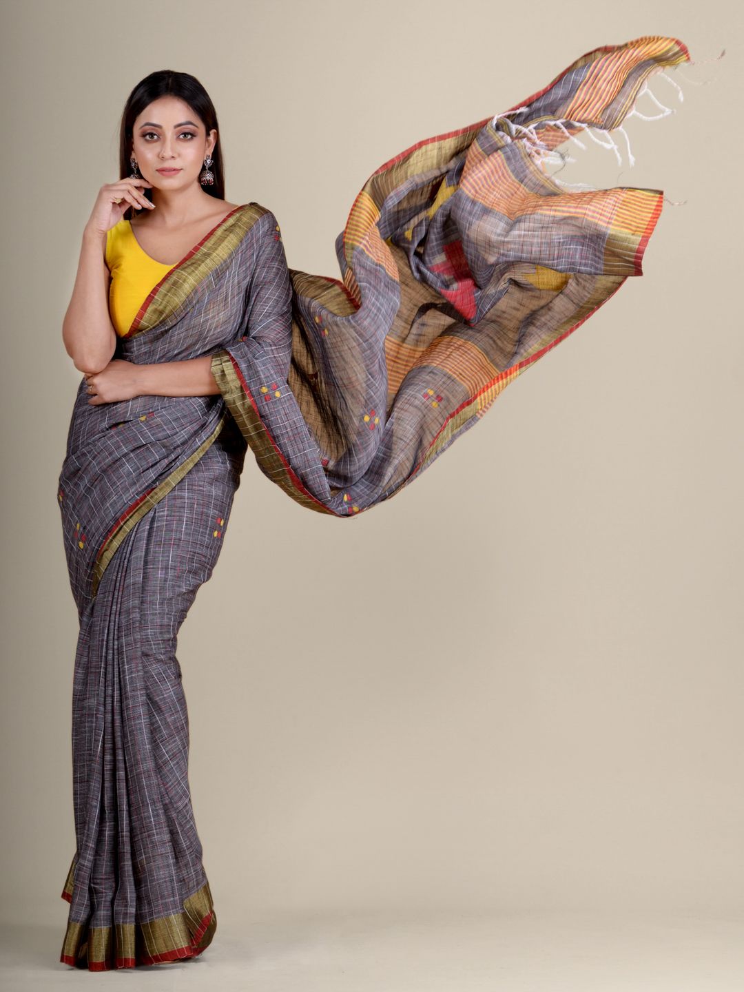 Grey soft Cotton handwoven saree