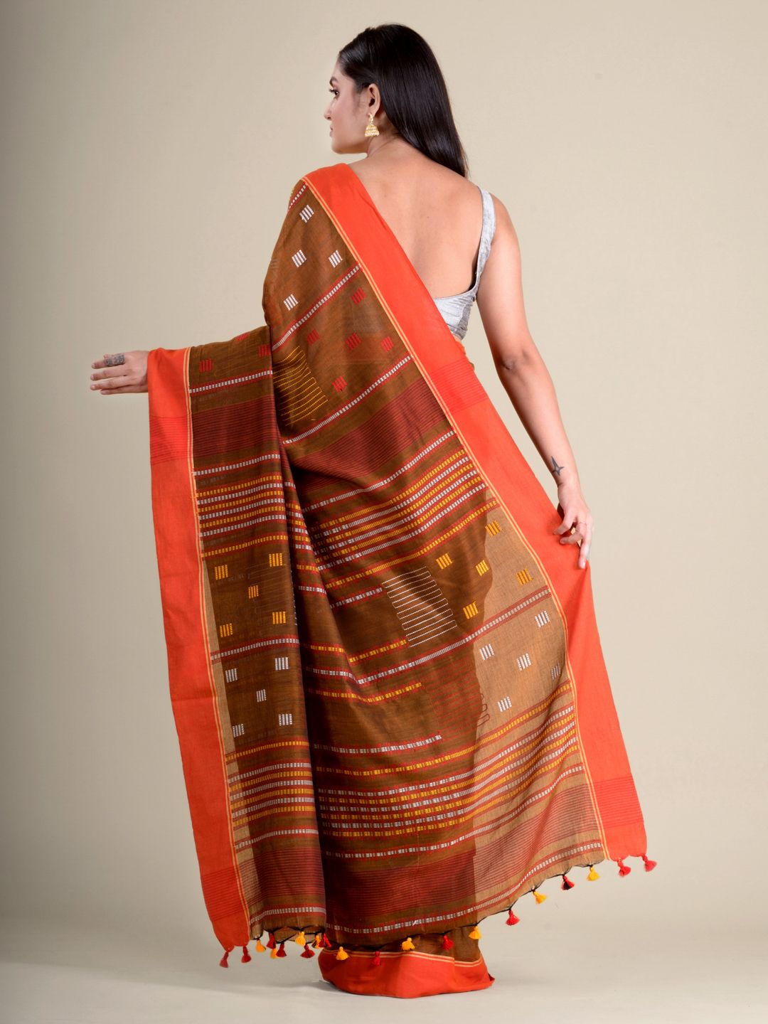 Chocolet Brown soft Cotton handwoven saree