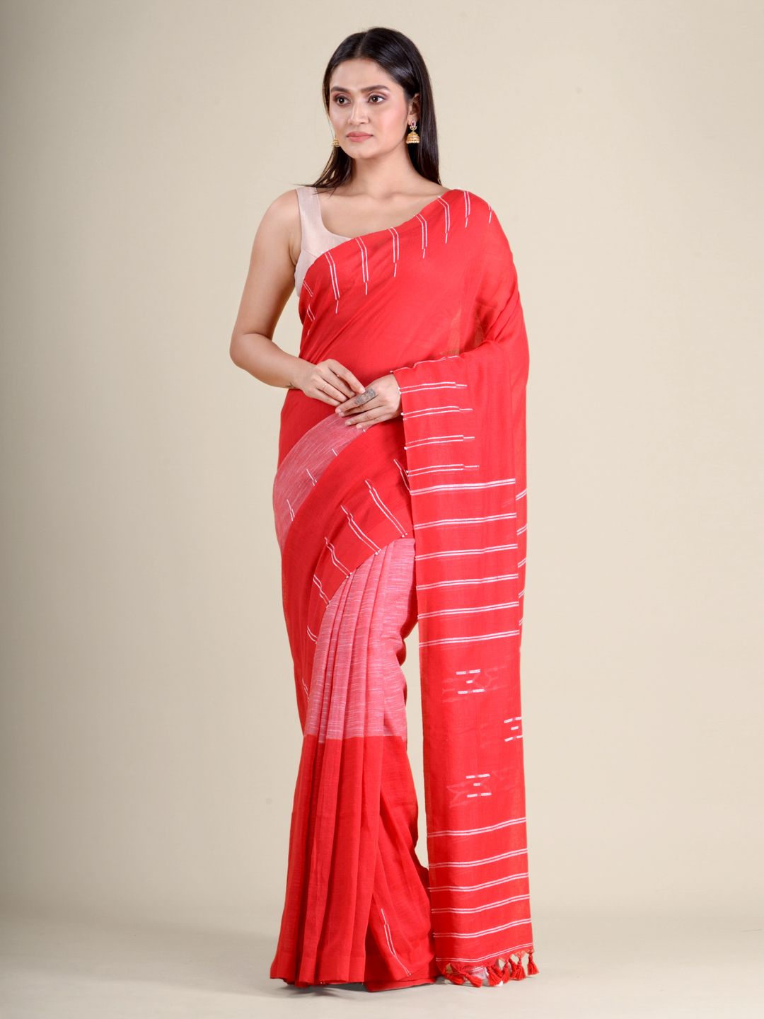 Red handwoven soft cotton saree