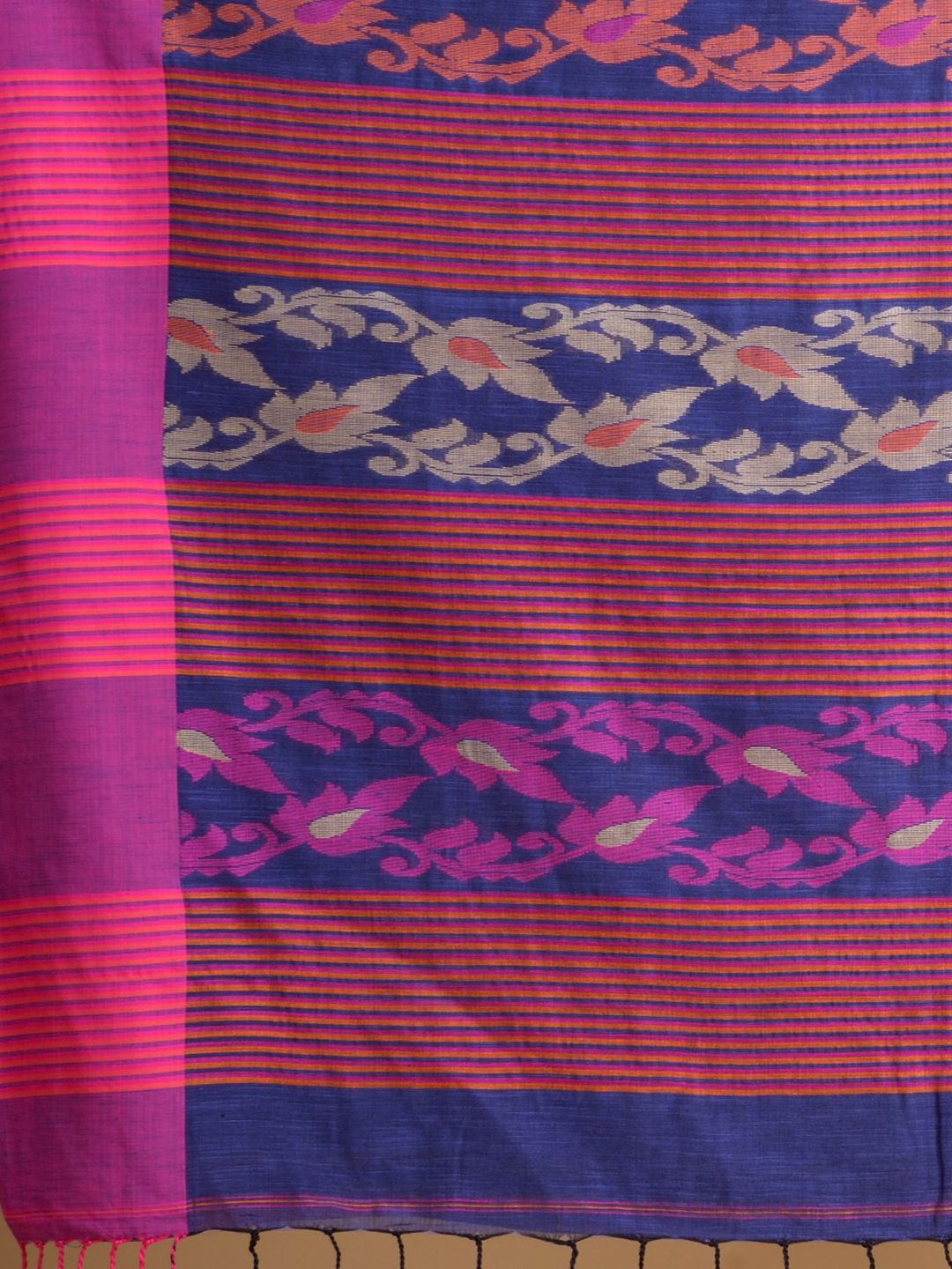 Blue soft Cotton handwoven saree with Pink border