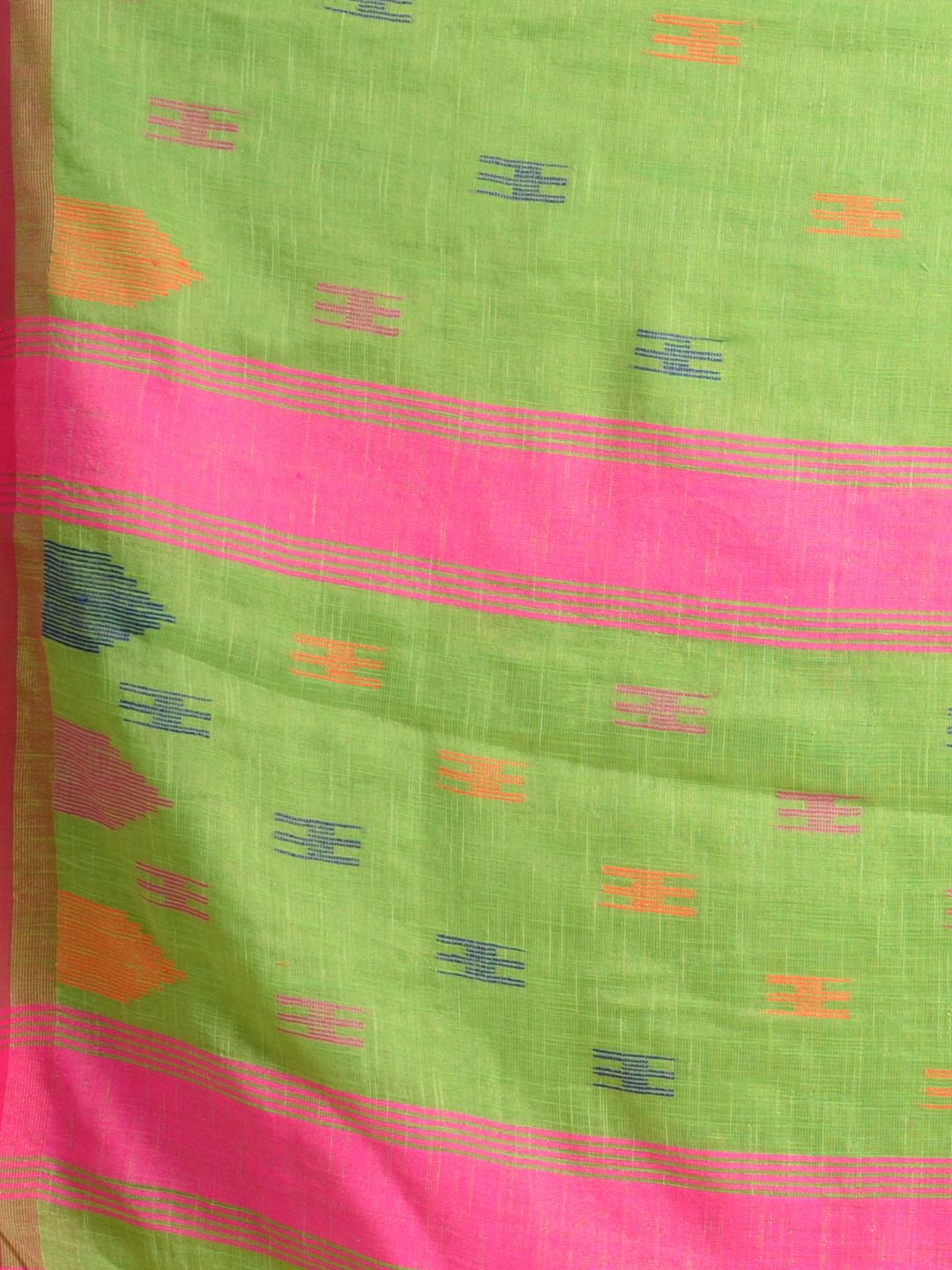 Light Green soft Cotton handwoven saree with temple border