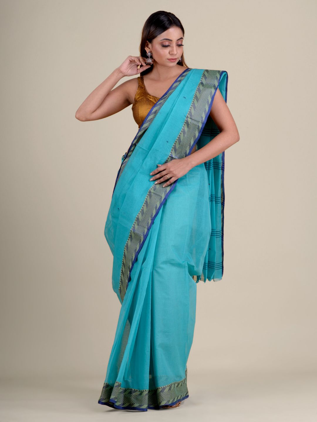 Blue handwoven cotton saree