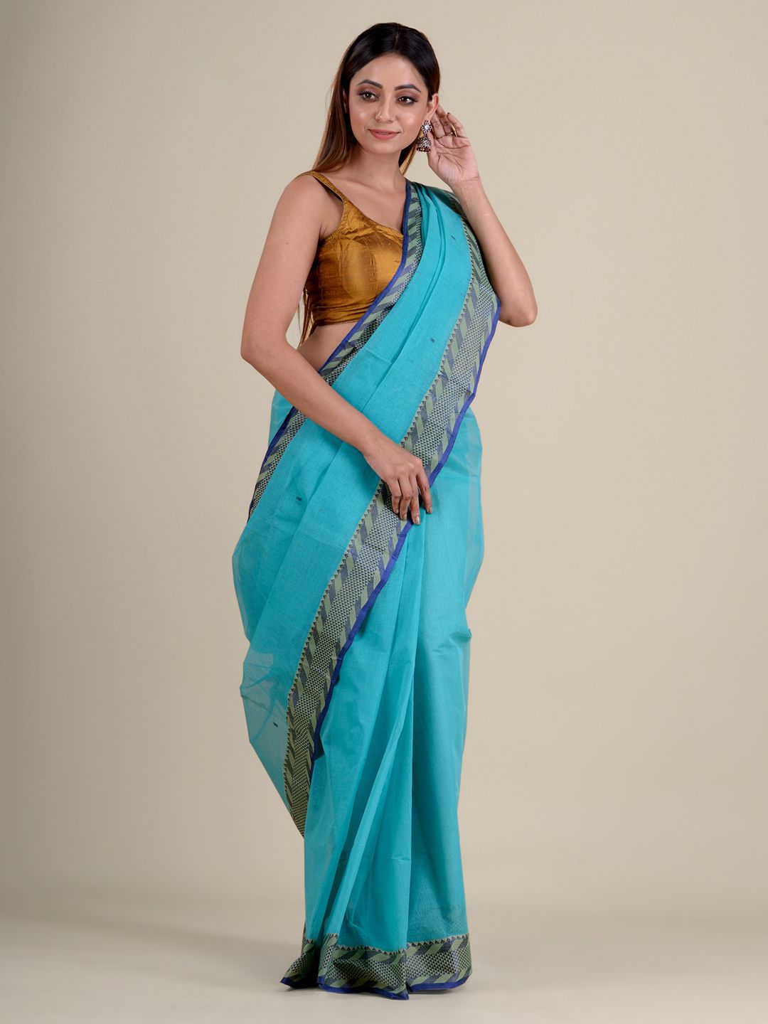 Blue handwoven cotton saree