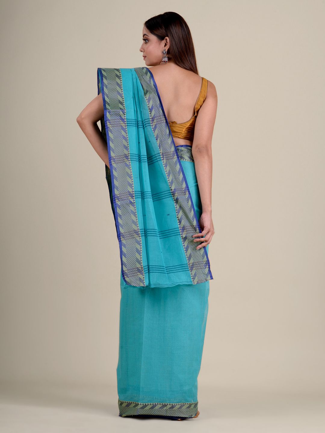 Blue handwoven cotton saree