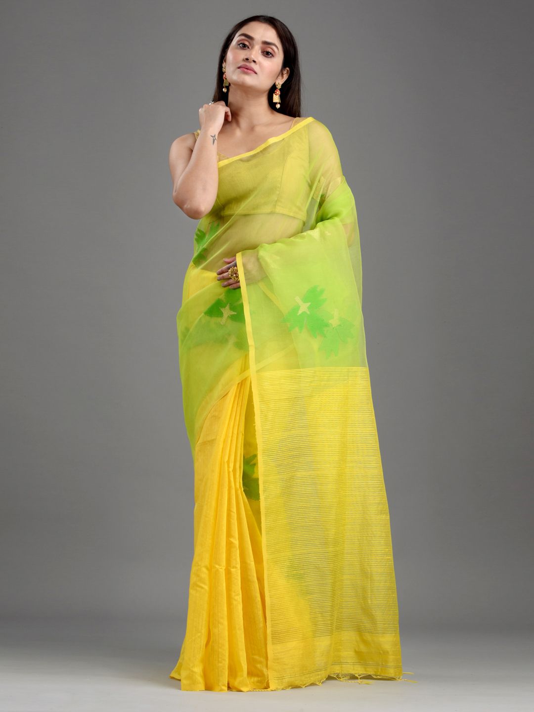 SAJASAJO RESHAM AND MATKA BENGAL HAND WOVEN DHAKAI SAREE