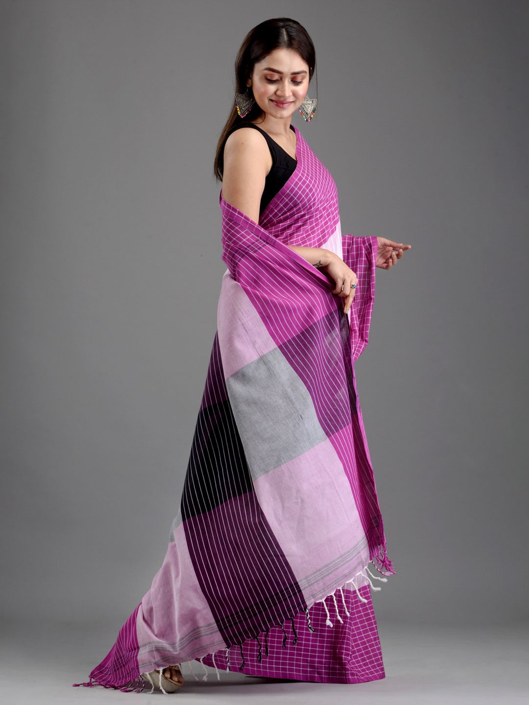 SAJASAJO PURE COTTON TRICOLOR BENGAL HANDLOOM SAREE