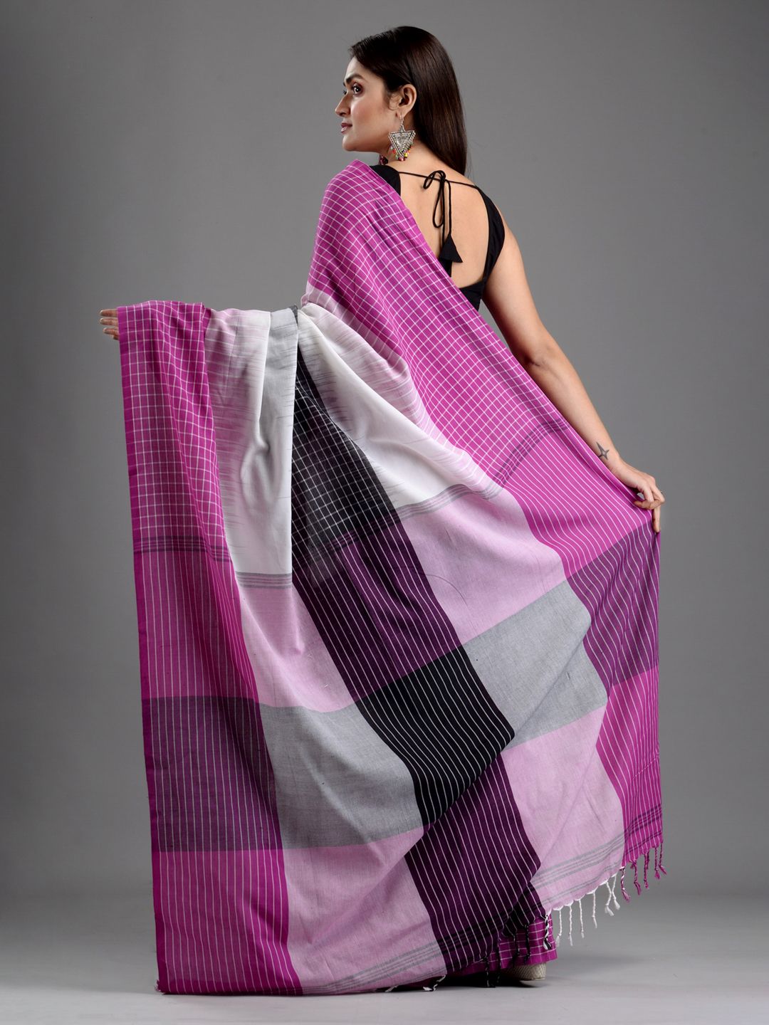 SAJASAJO PURE COTTON TRICOLOR BENGAL HANDLOOM SAREE