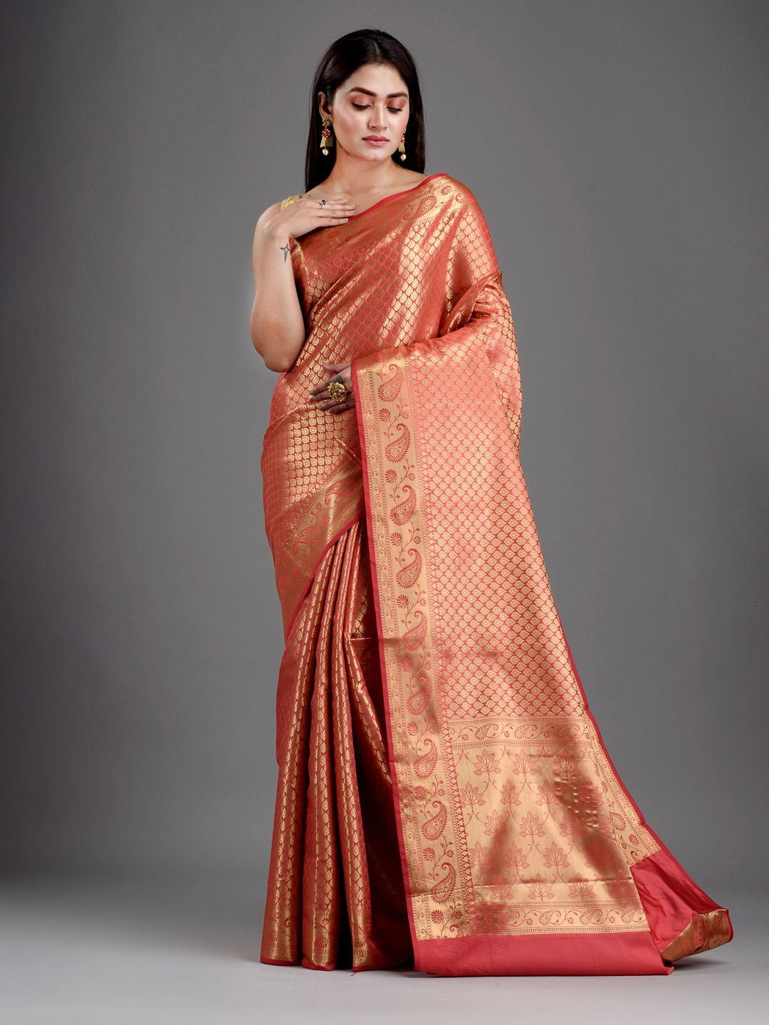 SAJASAJO HAND WOVEN OPARA SILK SAREE WITH JARI