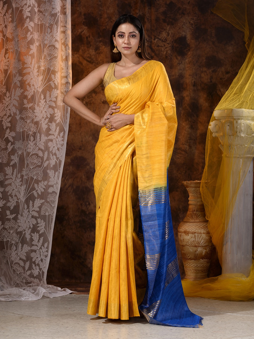 HAND WOVEN TYE DYE PURE GHICHA SILK SAREE