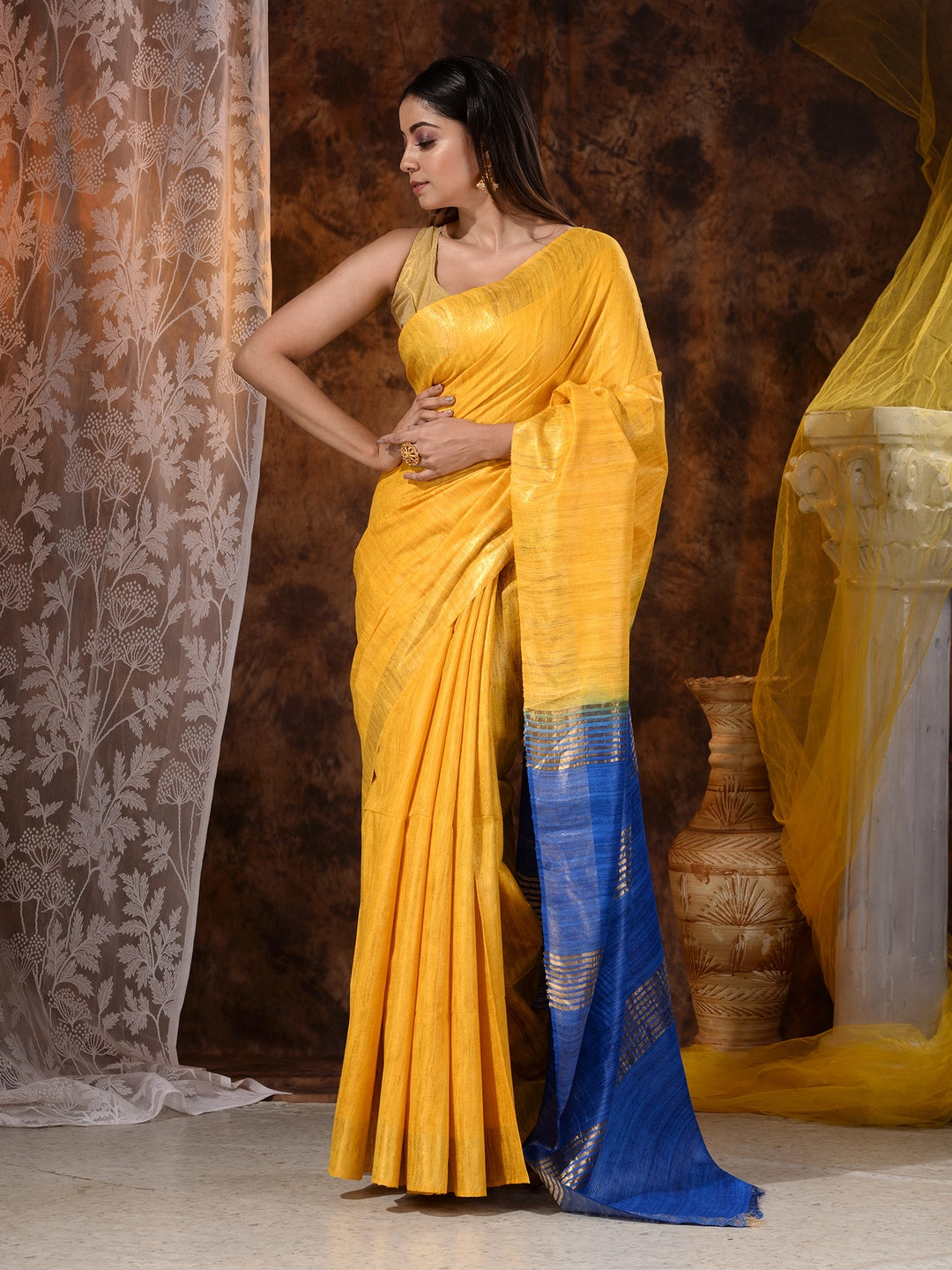 HAND WOVEN TYE DYE PURE GHICHA SILK SAREE