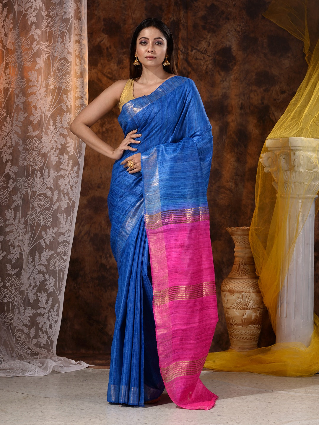 HAND WOVEN TYE DYE PURE GHICHA SILK SAREE