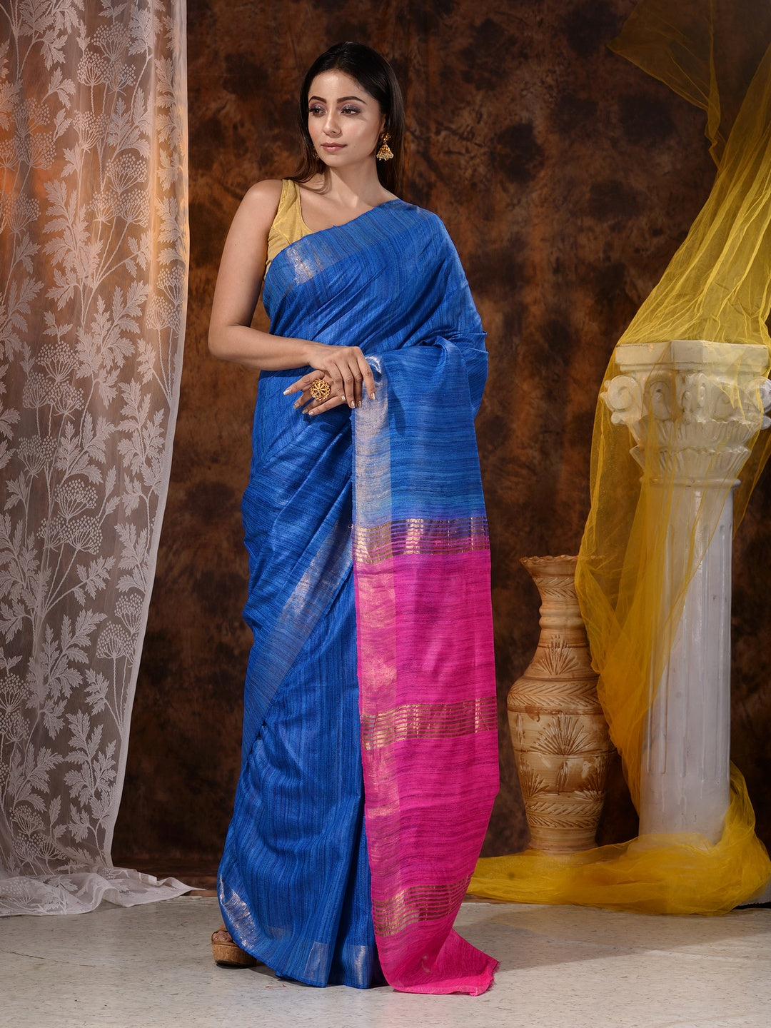 HAND WOVEN TYE DYE PURE GHICHA SILK SAREE