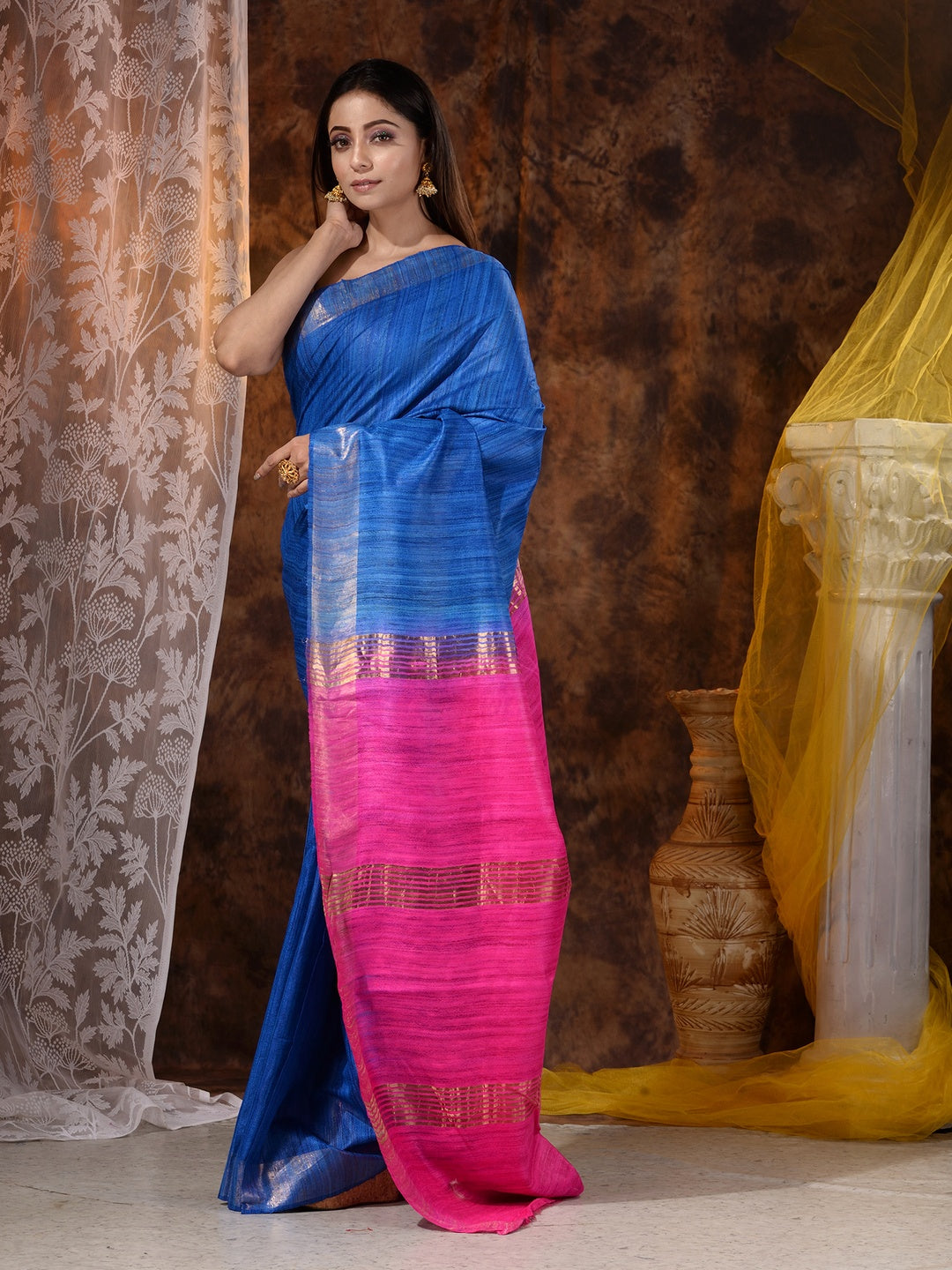 HAND WOVEN TYE DYE PURE GHICHA SILK SAREE