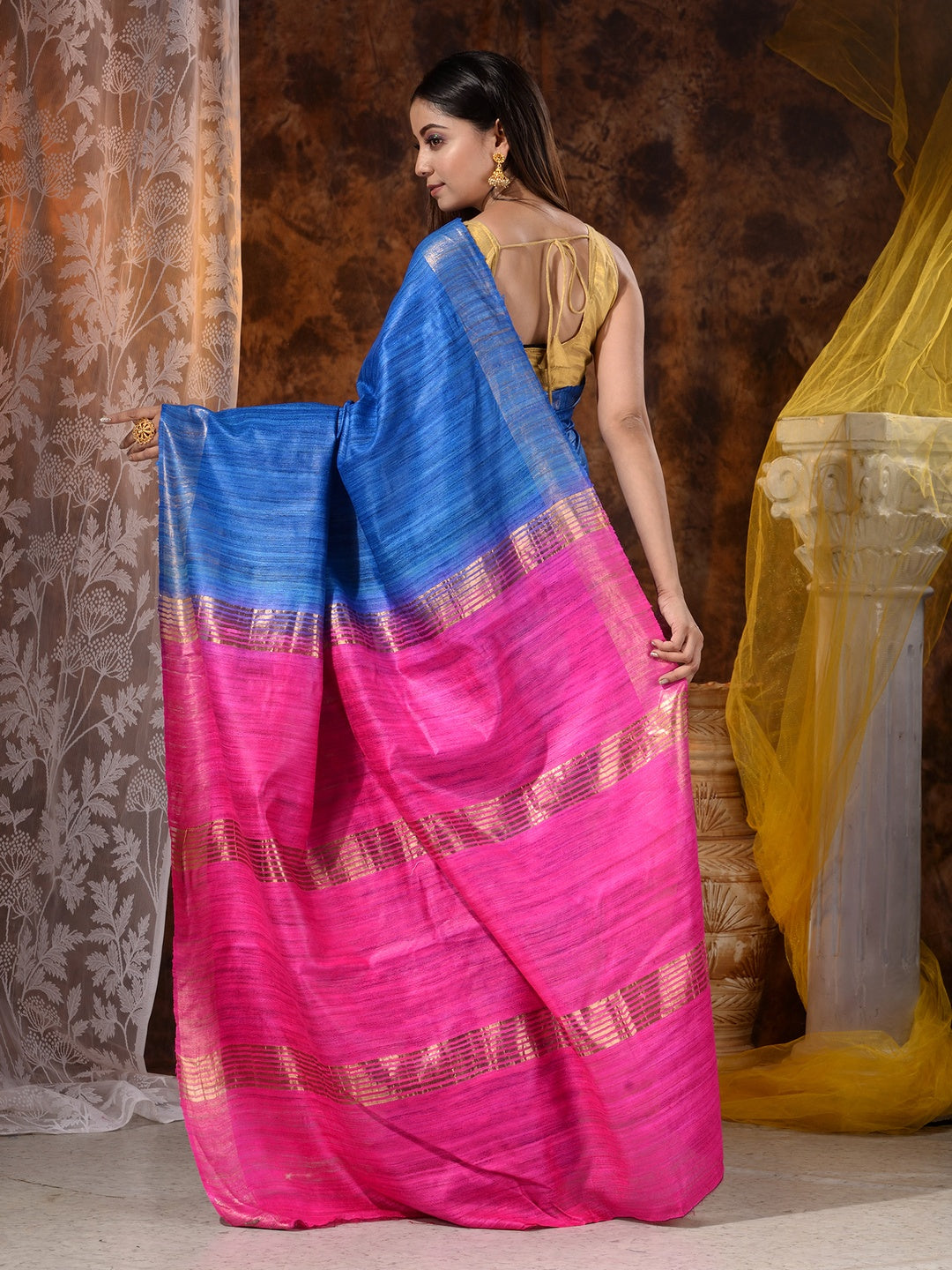 HAND WOVEN TYE DYE PURE GHICHA SILK SAREE