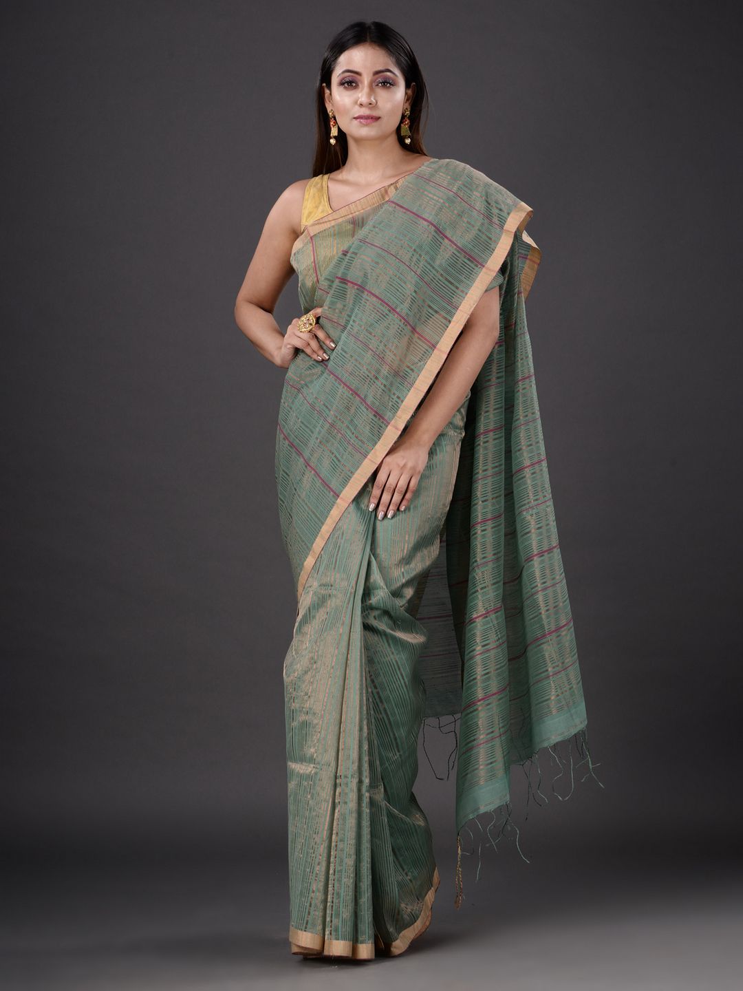 PURE SILK AND HAND SPUN COTTON SILK SAREE WITH TESTED JARI