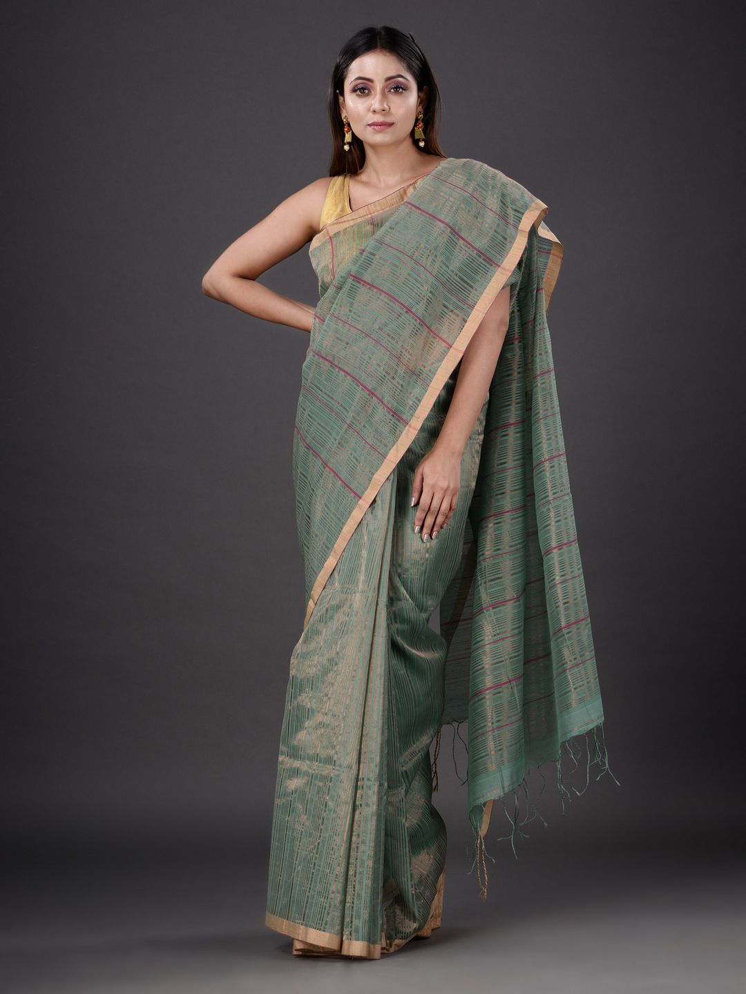 PURE SILK AND HAND SPUN COTTON SILK SAREE WITH TESTED JARI