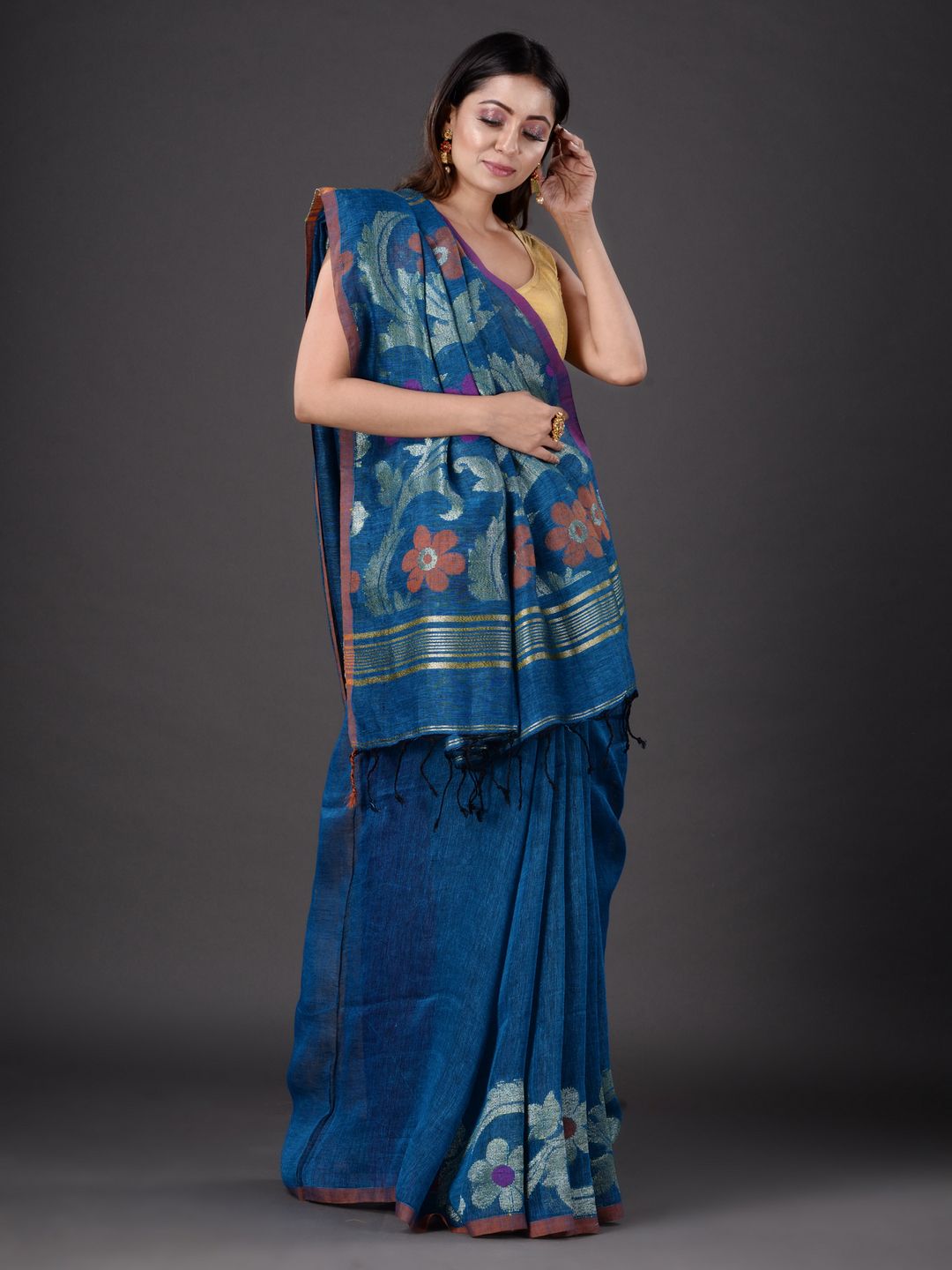 Pure Linen Hand Woven Saree