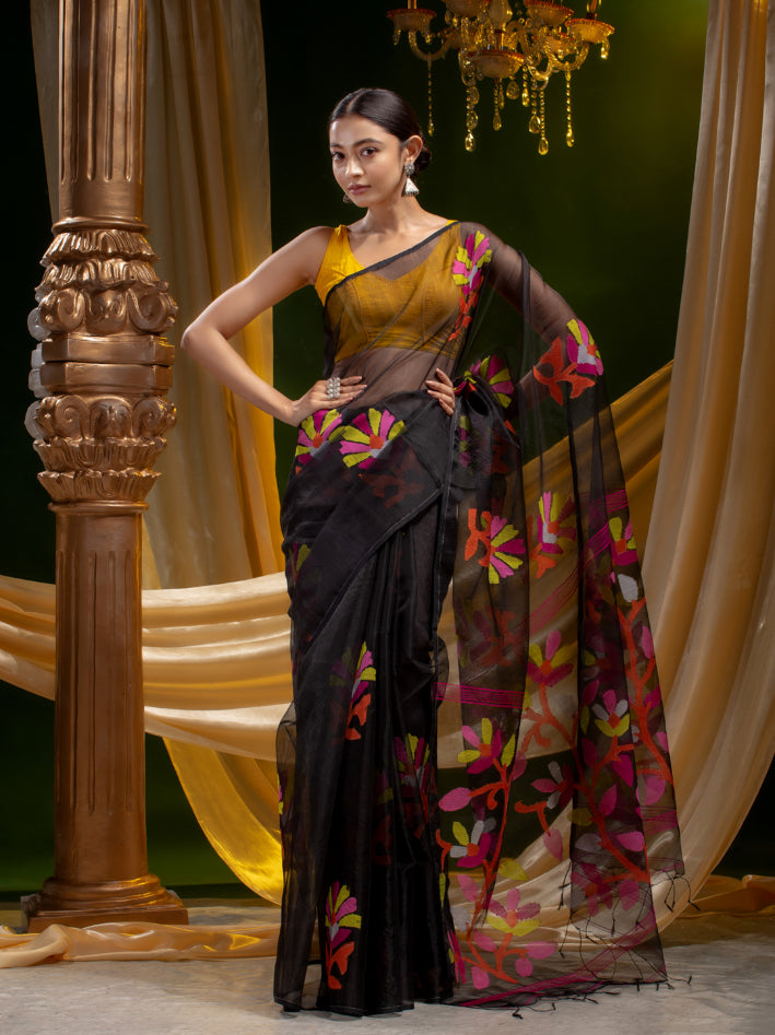 PURE SILK AND RESHAM HAND WOVEN DHAKAI JAMDANI SAREE