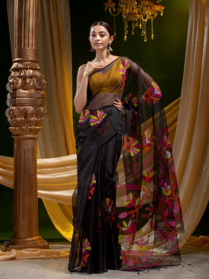 PURE SILK AND RESHAM HAND WOVEN DHAKAI JAMDANI SAREE