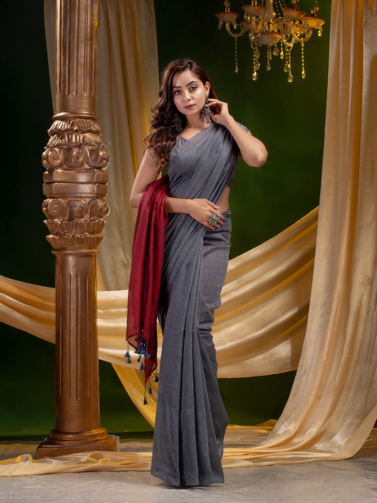 PURE COTTON HAND WOVEN  CONTRUST PALLU SAREE