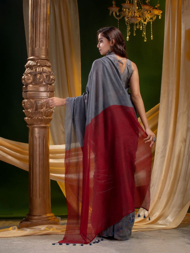 PURE COTTON HAND WOVEN  CONTRUST PALLU SAREE