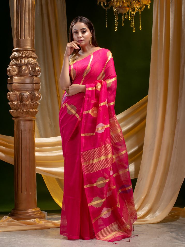 SILK AND COTTON HAND WOVEN DHAKAI PATTERN SAREE