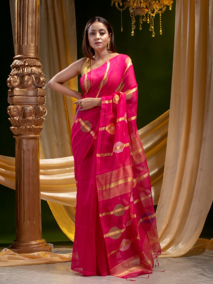 SILK AND COTTON HAND WOVEN DHAKAI PATTERN SAREE