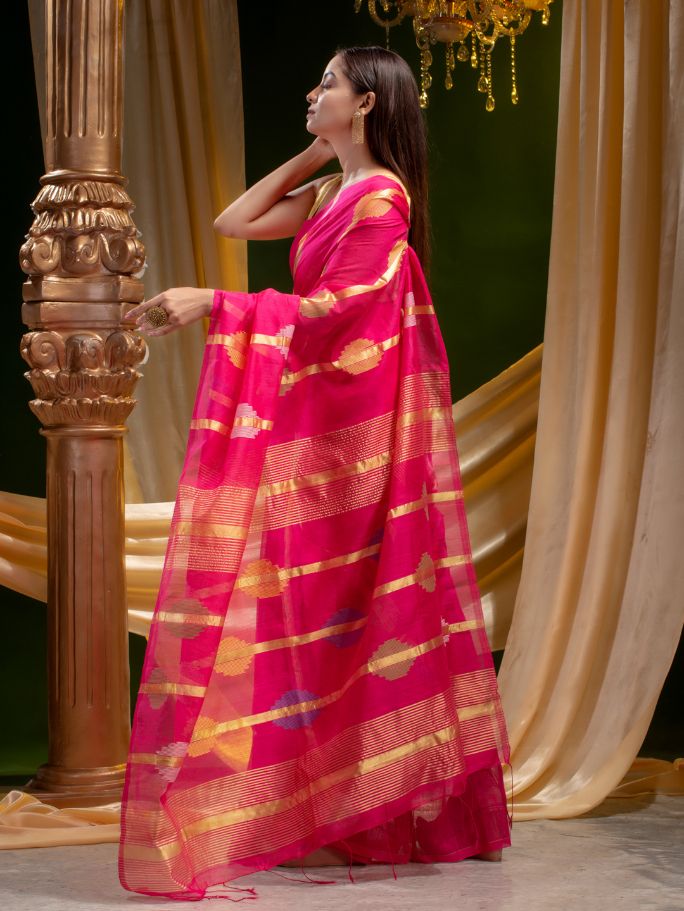 SILK AND COTTON HAND WOVEN DHAKAI PATTERN SAREE