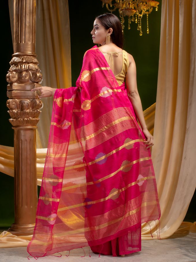 SILK AND COTTON HAND WOVEN DHAKAI PATTERN SAREE