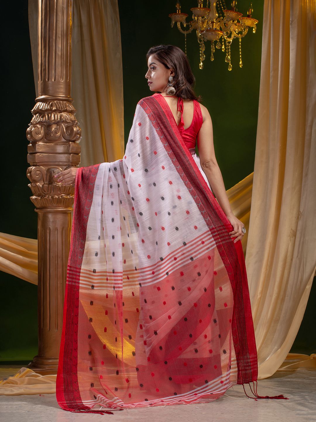 SILK AND COTTON HAND WOVEN POLKA DOT SAREE