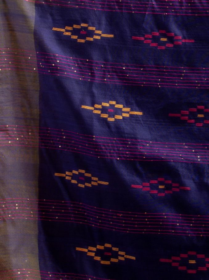 SILK COTTON TYE AND DYE HAND WOVEN SAREE WITH SEQUIN WORK