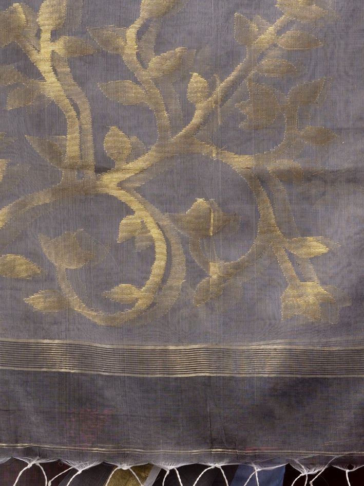 Grey Silk Cotton Jamdani Work handloom Saree