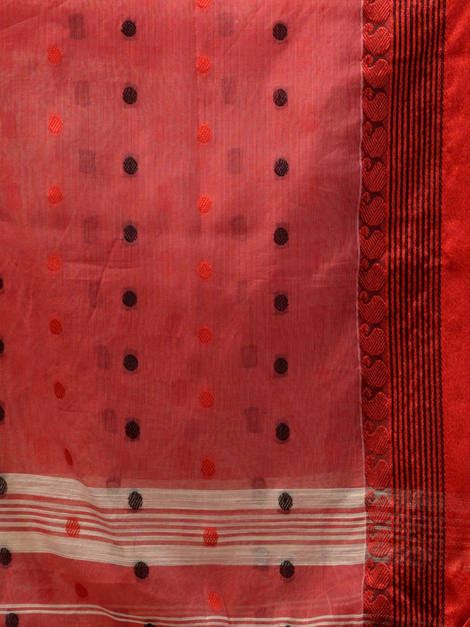 Cream Blended Cotton Polka dot Handloom Saree