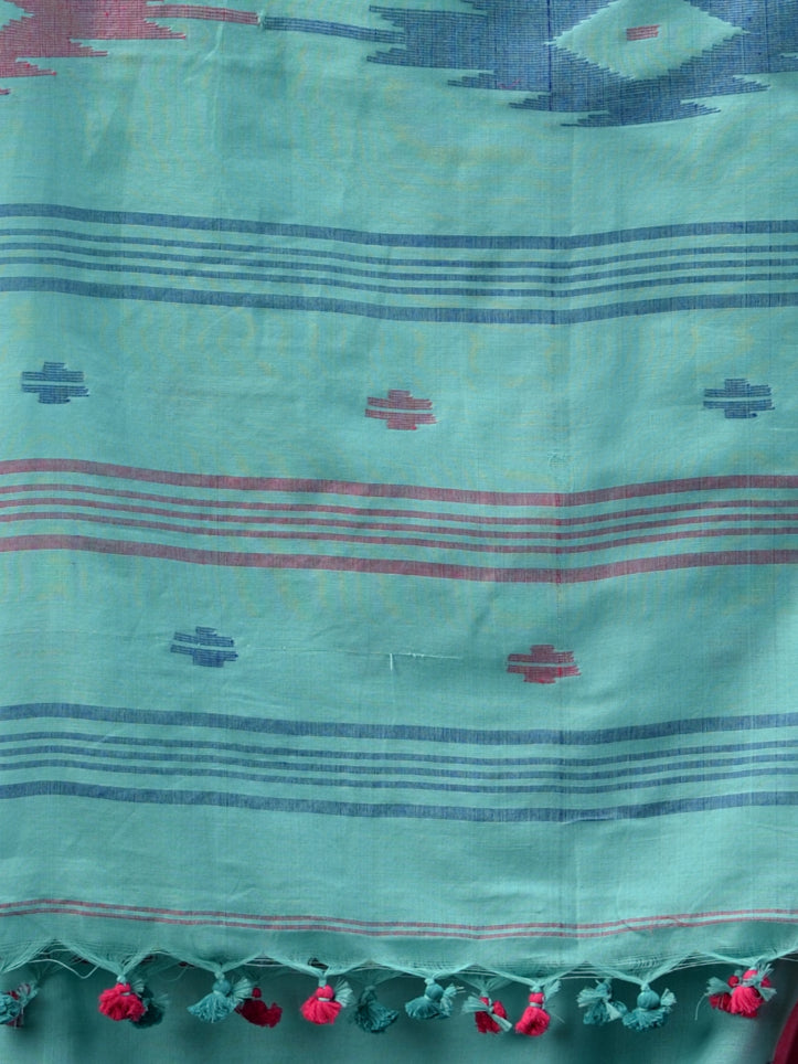 Sky Blue Pure Cotton Hand Woven Jamdani work Handloom Saree