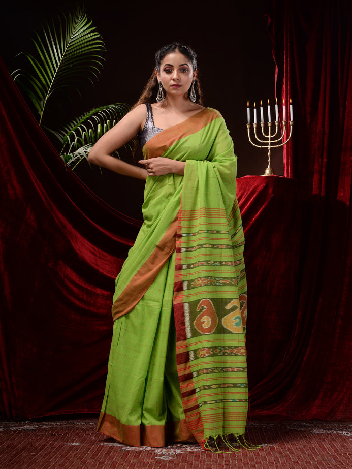 Green Pure Cotton Hand Woven Jamdani work Handloom Saree